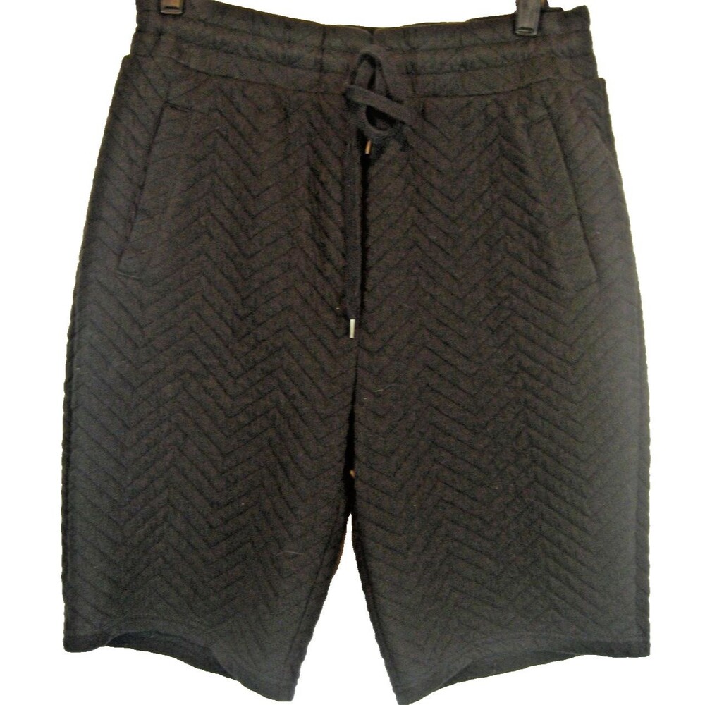 Mens Plugg Black Quilted Poly Cotton Spandex Walking Casual Shorts sz Med